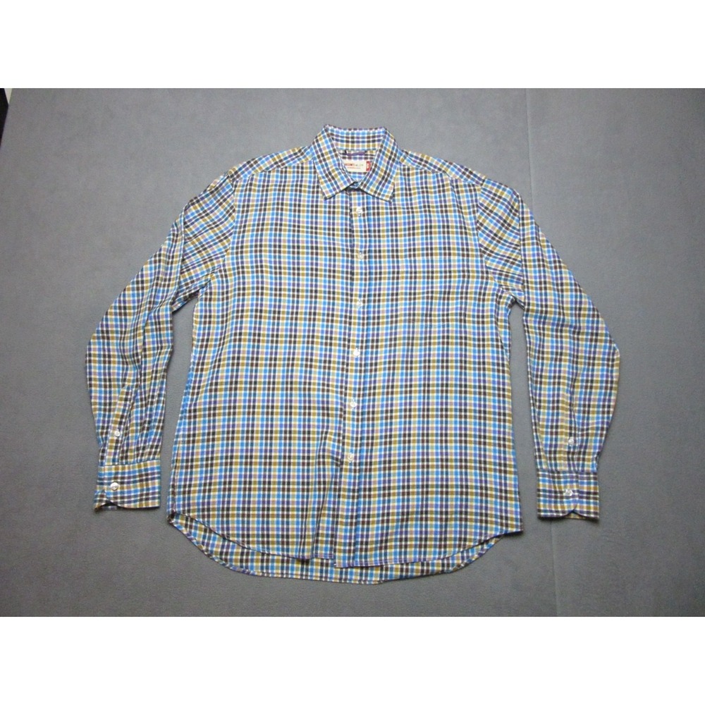Mason's MJ Shirt Mens Large Blue Multicolor Plaid Long Sleeve Button Up